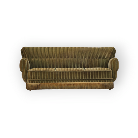 1960s, Danish 3-seater "Banan" sofa, original green velour.