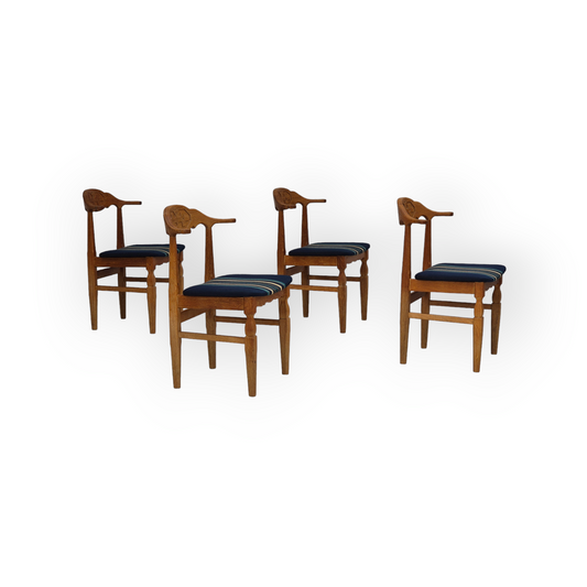 1970s, Danish design by Henning Kjærnulf for EG Kvalitetsmøbel, set of 4 dining chairs, original condition.