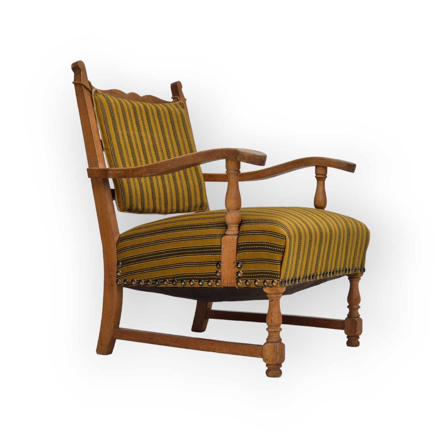 1960s, Danish lounge chair, original very good condition, furniture wool, solid oak wood.