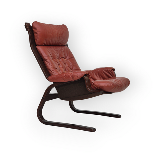 1970s, Scandinavian design, lounge chair, original very good condition, brown leather.