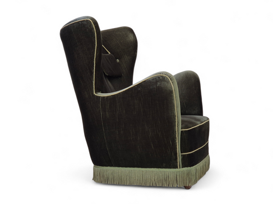 1960s, Danish highback relax armchair, original condition, green furniture velour.