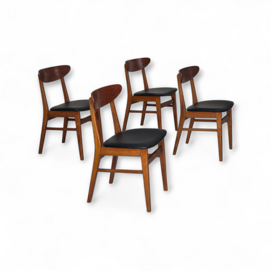 1960s, set of 4 Danish dining chairs by Farstrup, bent teak wood, reupholstered.