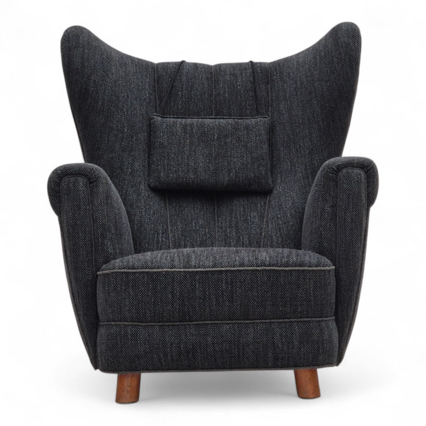 1960s, Danish relax armchair, reupholstered, gray furniture fabric.