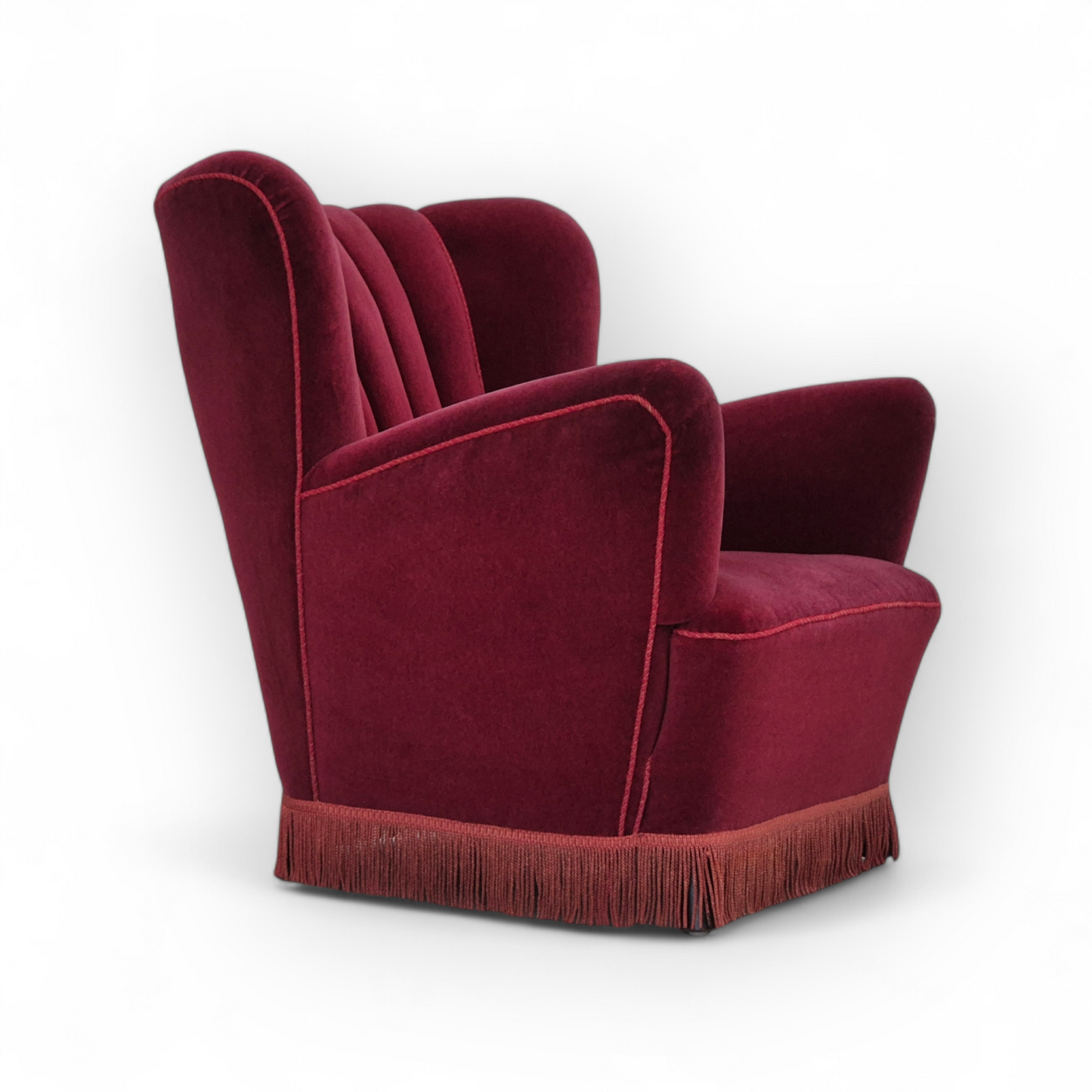 1960s, Danish armchair, original condition, cherry-red furniture velour.