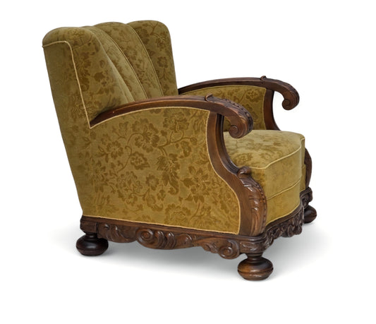 1960s, Danish armchair, furniture wool, solid oak wood.