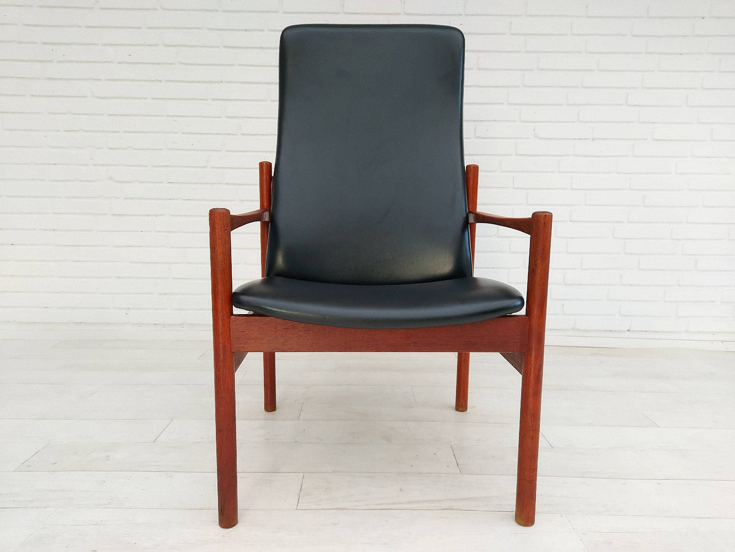 1960s, Danish armchair with stool, teak wood, original very good condition.