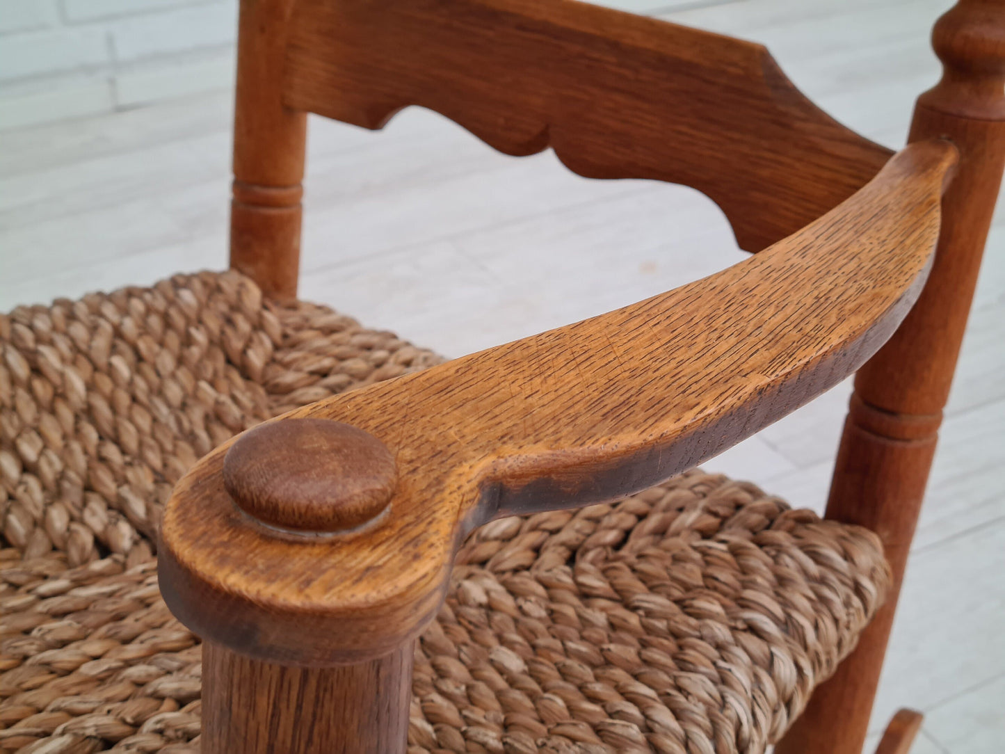 1960s, Danish design, rockingchair, oak wood, natural fiber, original condition.