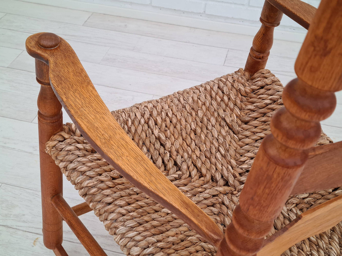 1960s, Danish design, rockingchair, oak wood, natural fiber, original condition.