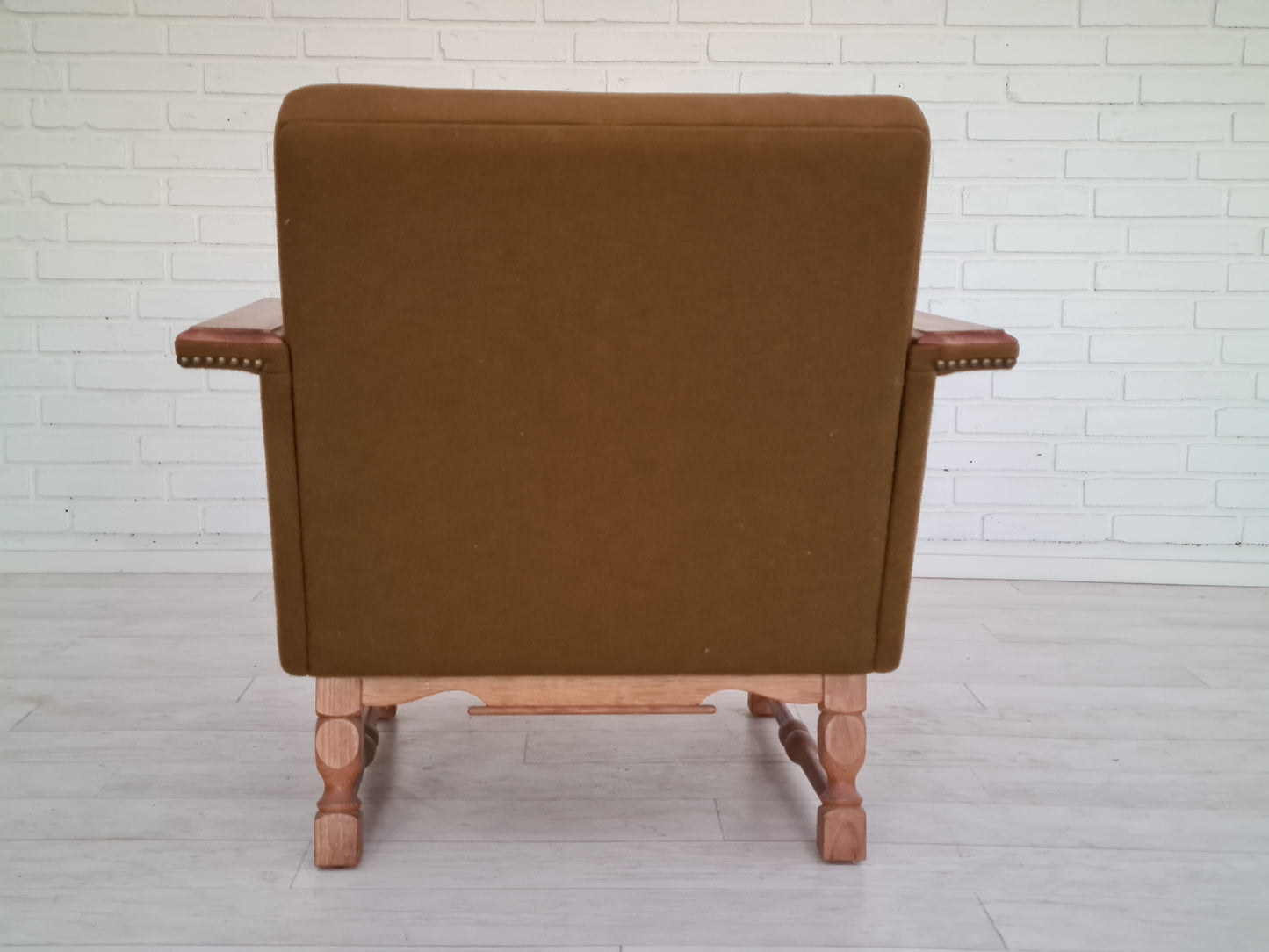 1970s, Danish design, set of two armchairs, oak wood, wool, original condition