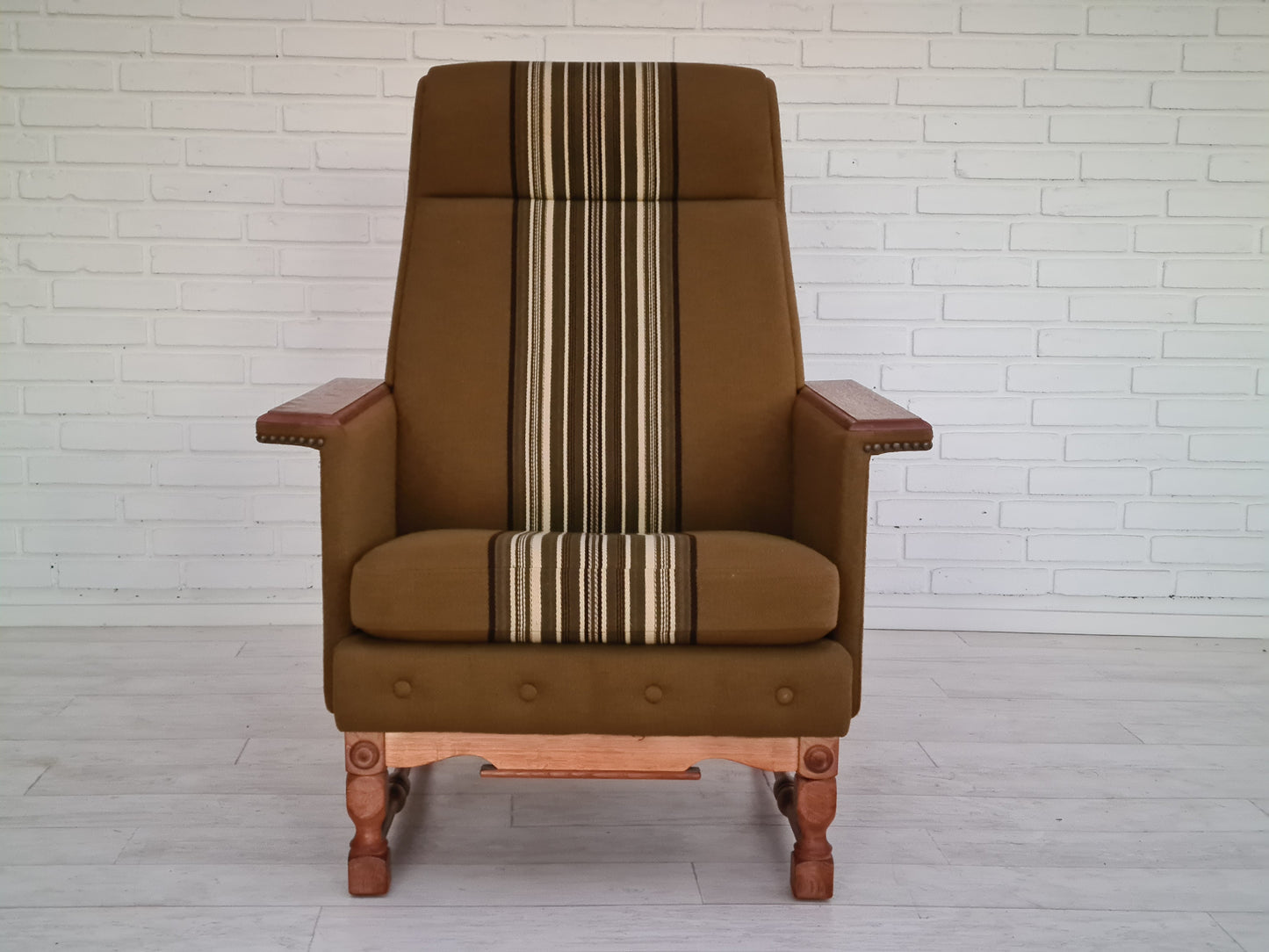 1970s, Danish design, set of two armchairs, oak wood, wool, original condition