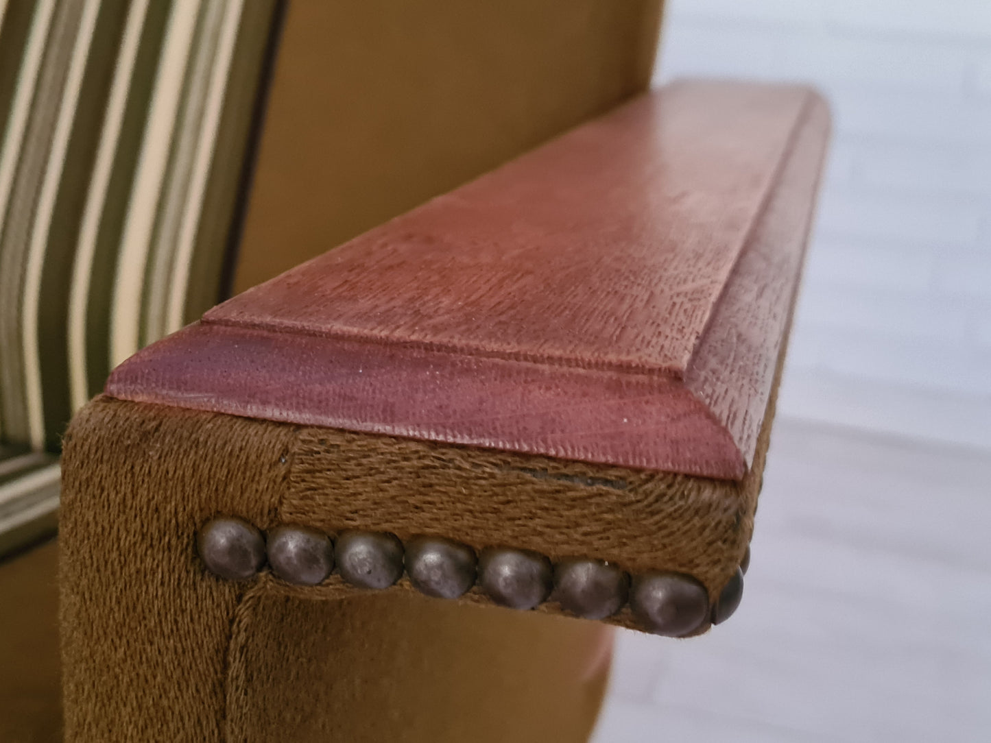 1970s, Danish design, set of two armchairs, oak wood, wool, original condition