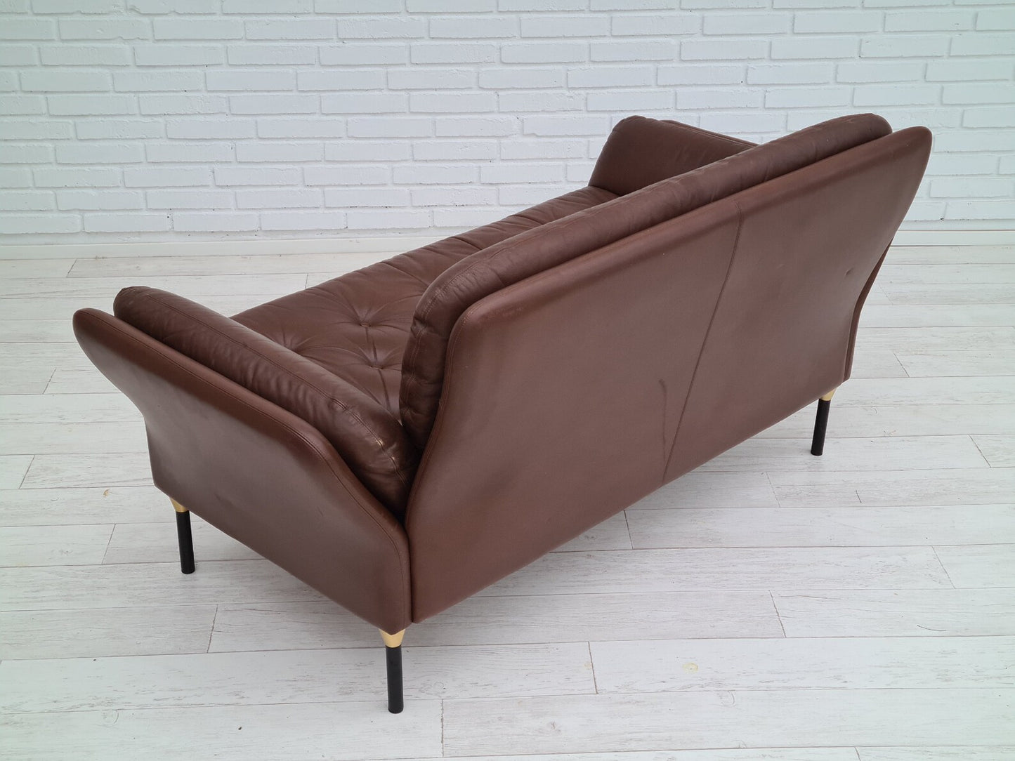 1970s, Danish 2-seater sofa, original brown leather.