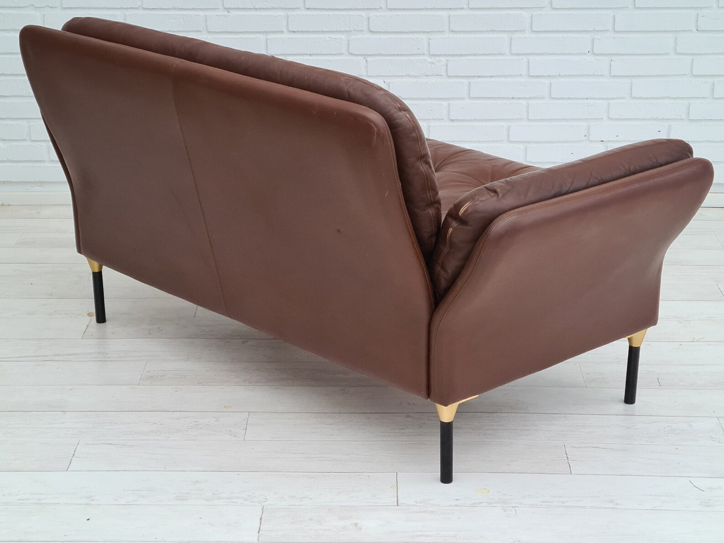 1970s, Danish 2-seater sofa, original brown leather.