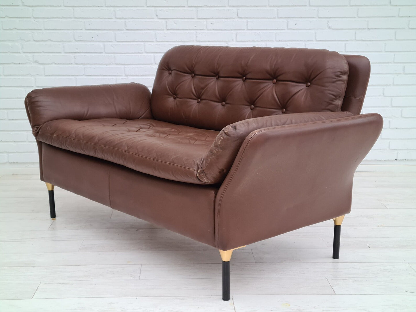 1970s, Danish 2-seater sofa, original brown leather.