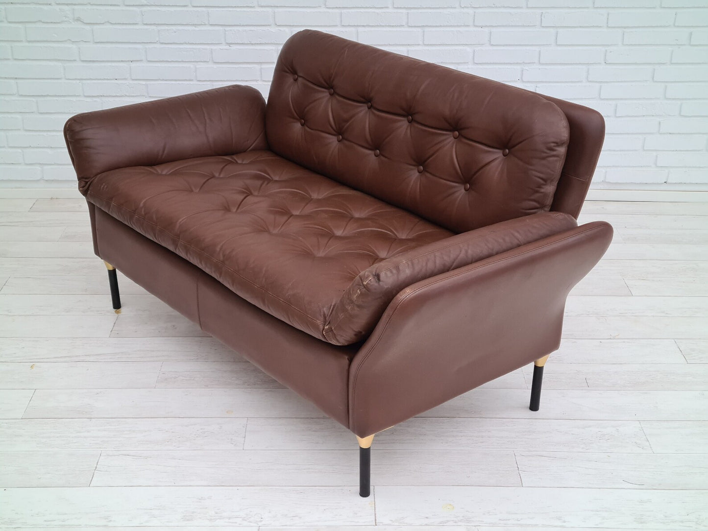 1970s, Danish 2-seater sofa, original brown leather.