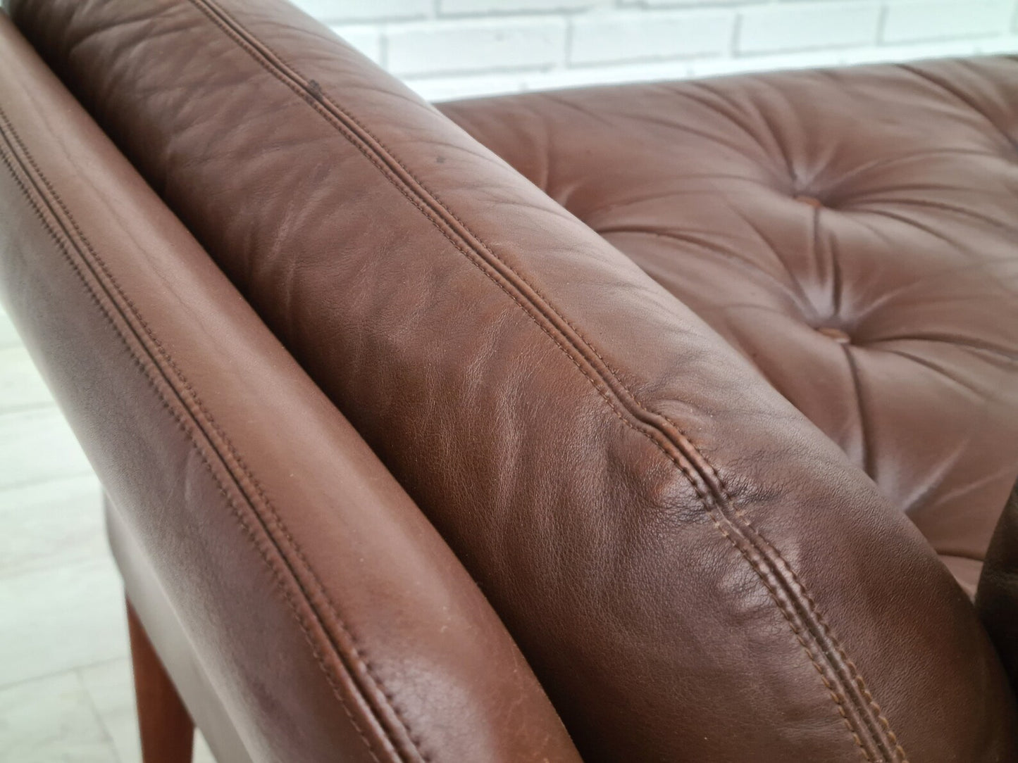 1970s, Danish 2-seater sofa, original brown leather.