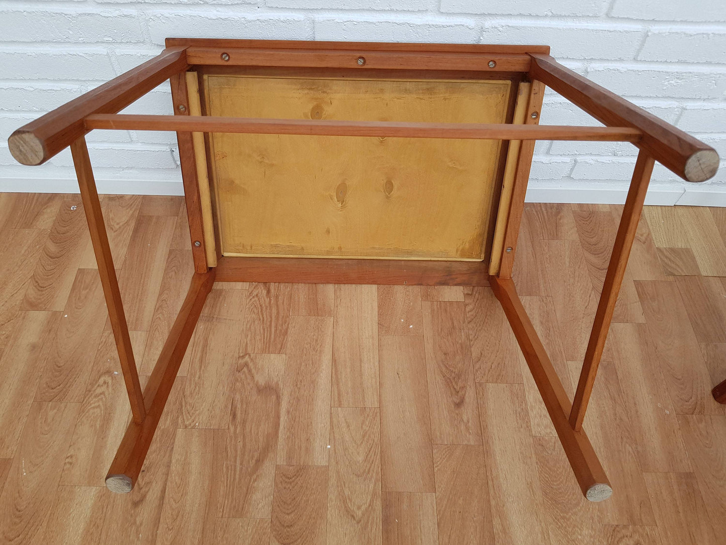 1970s, nesting table, Danish design, hand-painted ceramic tiles, teak wood.